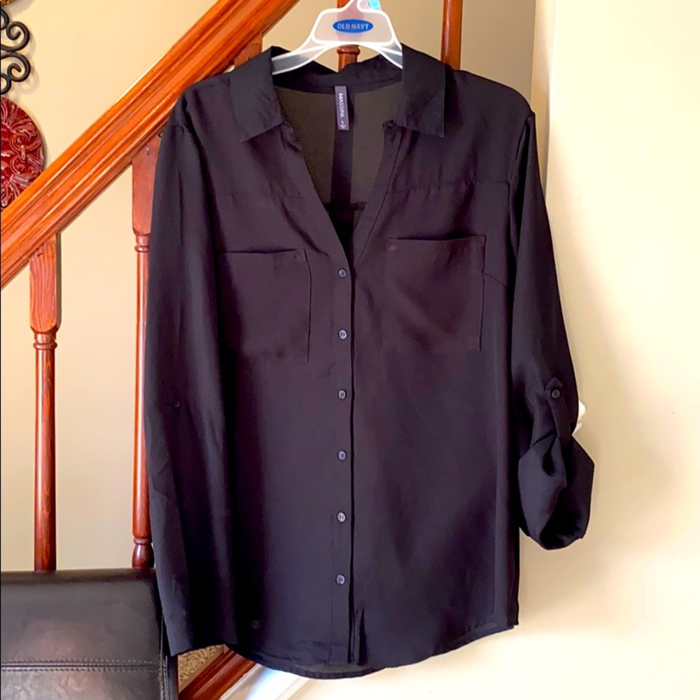 Woman’s Long Sleeve Black Sheer Top